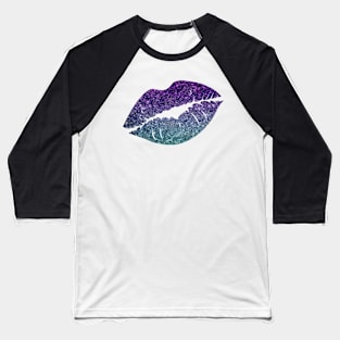 Teal Purple Ombre Faux Glitter Lips Baseball T-Shirt